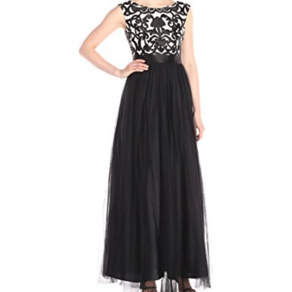NWT Aidan Mattox Embroidered Bodice Mesh Ball Gown